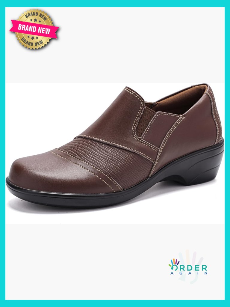 Classic Leather Slip On Loafers Comfort Cushioned Work Office Shoes Round Toe